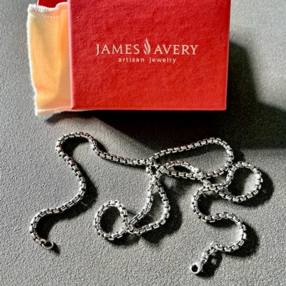 James Avery 24" Heavy Box Chain. Sterling silver, 3.5 mm thick.